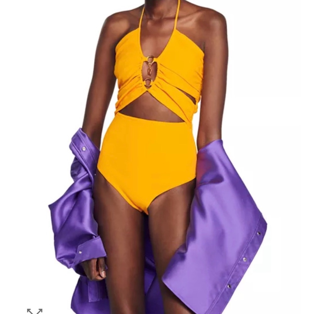 SANDRO ($340)- ASSIYA BACKLESS HALTER BODYSUIT IN ORANGE 0 - Picture 2 of 4